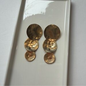 Hammered Triple Disc Drop Earrings in Gold